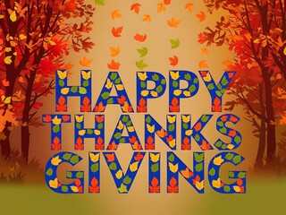 Autumn Leaves Forming Happy Thanksgiving Message