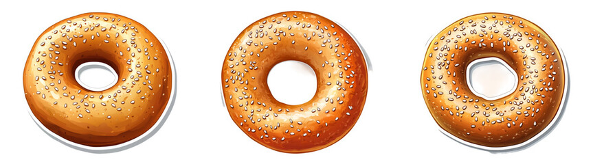 Realistic 3D Sesame Bagels Isolated on Transparent PNG Background Perfect for Bakery Ads or Breakfast-Themed Designs