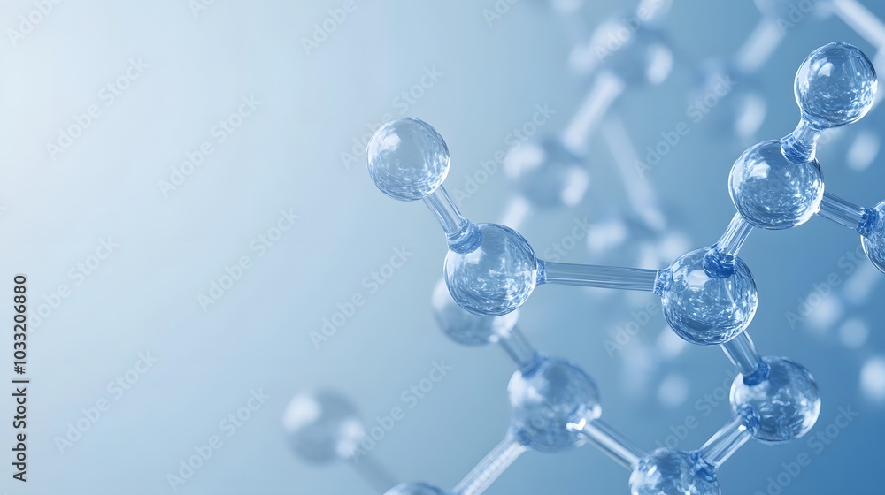Poster a close-up view of a molecular structure with a blue background