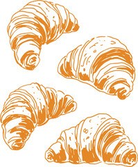 Cute French Bakery Croissant Hand Drawn Illustration Vector Set 