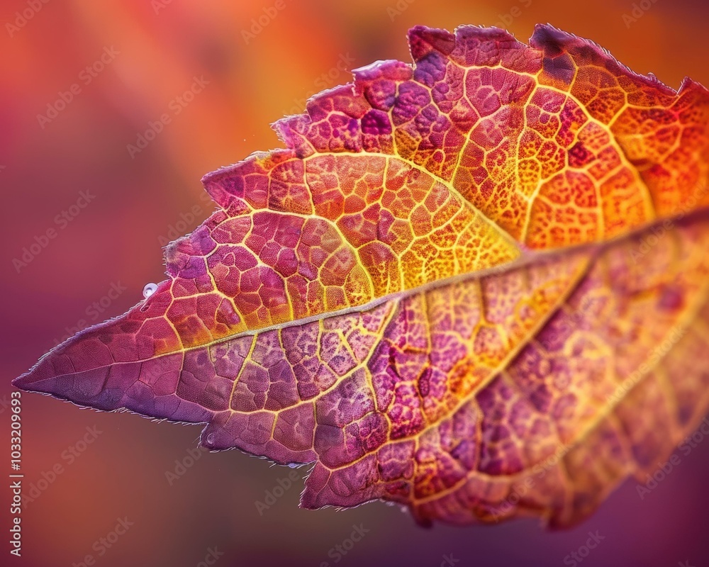 Wall mural A close-up of a vibrant leaf with intricate veins. AI.