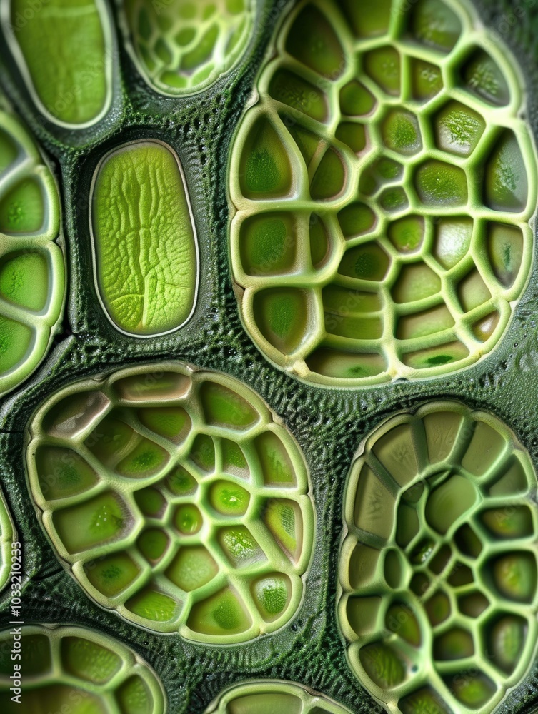 Poster a close-up of a green textured surface with a honeycomb pattern. ai.