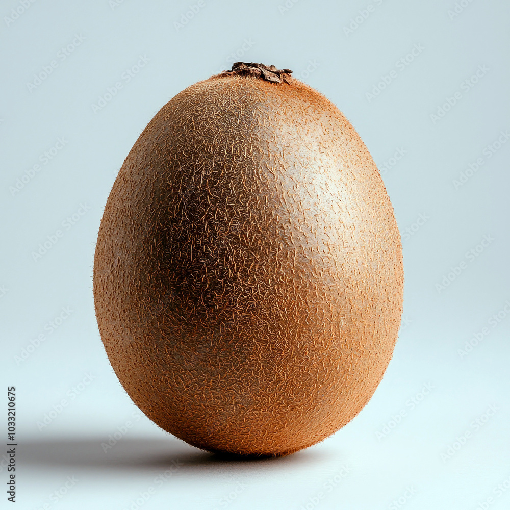 Poster a textured, brown egg-like object with a smooth surface against a light background.