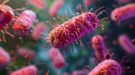 A microscopic view of bacteria. AI.
