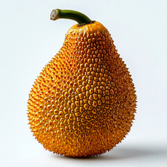 A textured, orange fruit resembling a jackfruit on a light background.
