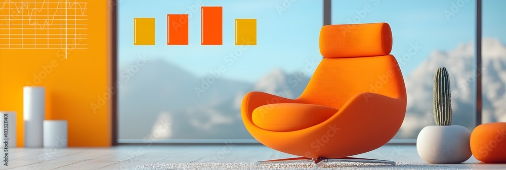 Poster Blended visual of business data analytics dashboard and charts overlaying a blurred background of an office workspace