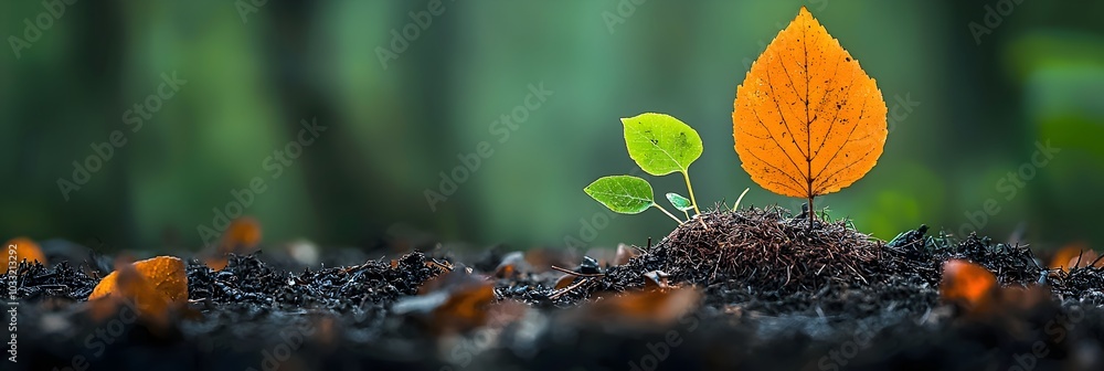 Poster decomposing leaves covering the forest floor symbolizing the continuous cycle of life death and in t