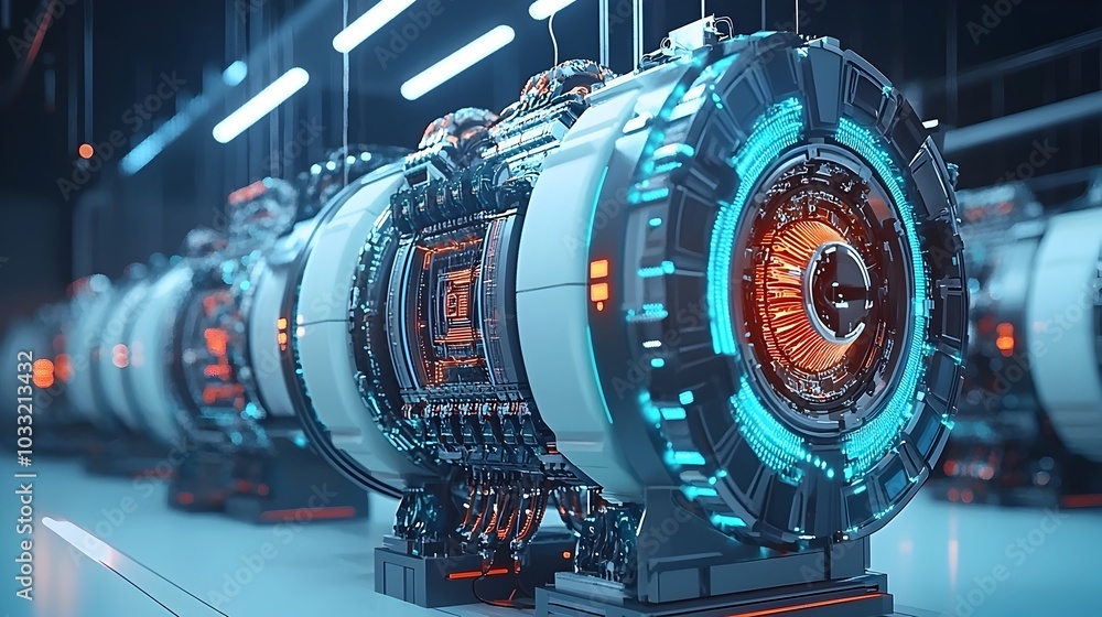 Poster Detailed visualization of the magnetic fields surrounding the coils of an electrical generator showcasing the complex patterns and energy flow within this industrial power equipment