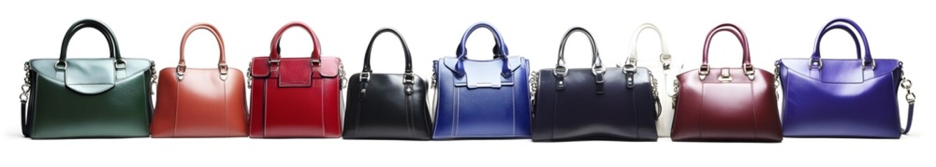 An array of images featuring the same handbag in different colors and styles, such as black, blue, green, red, purple,