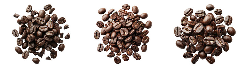 Obraz premium Realistic Coffee Beans Isolated on Transparent PNG Ideal for Cafe Ads or Coffee-Themed Illustrations