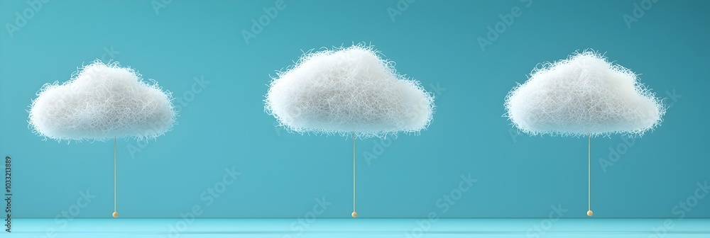 Poster floating digital cloud icons in the sky representing the concept of cloud computing services data st