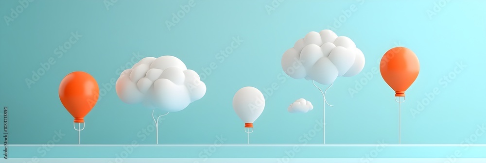 Poster Floating digital cloud icons in the sky symbolizing the concept of cloud computing technology data storage and online infrastructure