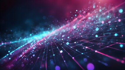 A vibrant abstract representation of digital data flow with colorful particles and lines.