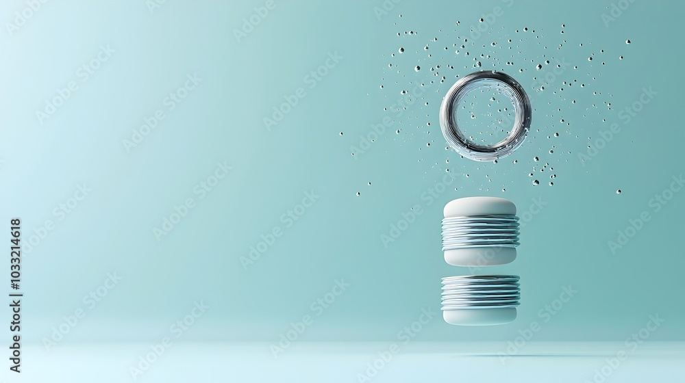 Aufkleber Magnet hovering in mid air over a stack of metallic rings creating a captivating minimalist and conceptual composition that defies the natural laws of gravity