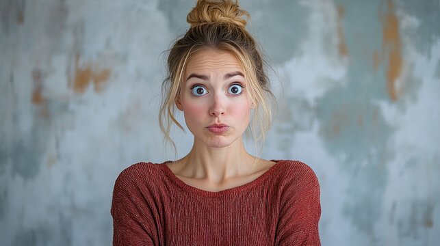 Realistic depiction of a 51-year-old woman showing confusion with a puzzled expression. Isolated on a clean background, highlighting perplexity and uncertainty. Confused, Uncertain. High resolution