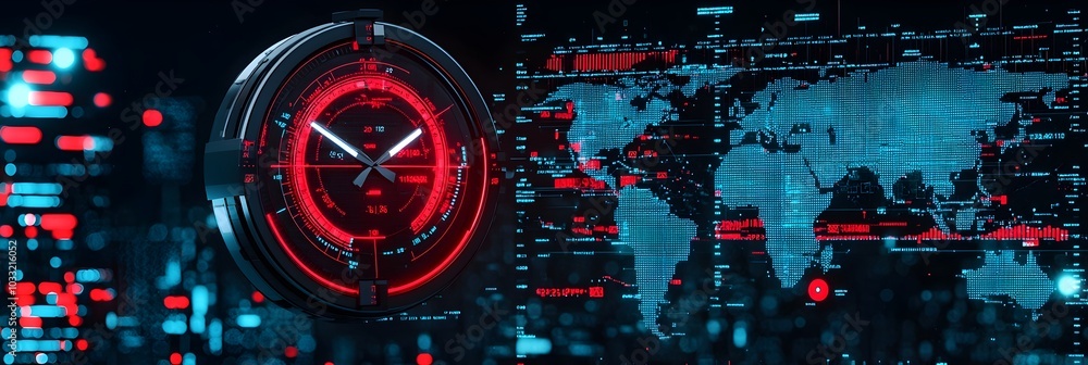 Poster Overlapping Time Zones on a Clock Representing the Interconnectedness of Global Business and the Need for Efficient Worldwide Coordination and Communication