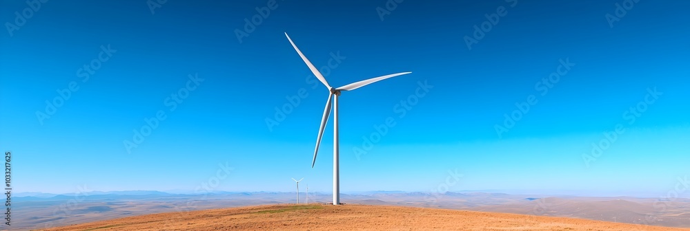 Aufkleber spinning wind turbines on a serene hilltop generating renewable energy against a backdrop of a brigh
