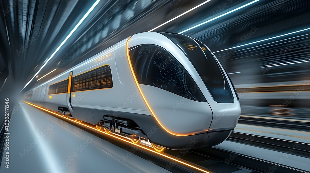 Aufkleber Stunning 3D rendering of a high speed train floating on magnetic tracks demonstrating the innovative concept of magnetic levitation for advanced efficient