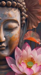 Buddha statue & lotus flower