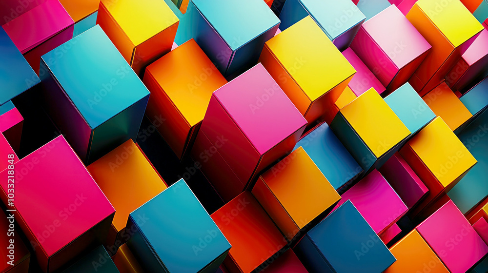 Aufkleber a vibrant arrangement of colorful 3d blocks creating an abstract geometric pattern.
