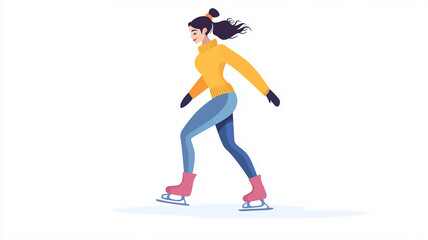 Fototapeta premium vector style that is colorful, simple, and minimalistic, in a cartoon style a female figure Skating on ice isolated on white background. Talented woman figure skating, winter sports, design element fo