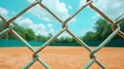 A chain link fence framing a sports field giving a sense of physical and visual between the interior and exterior spaces