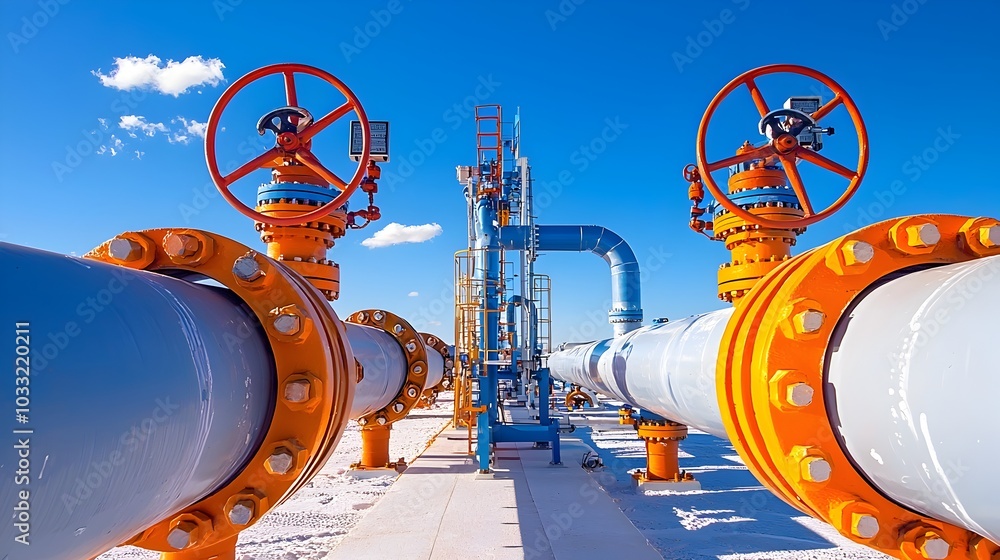 Poster a vast network of pipelines extending towards the distant horizon symbolizing an uninterrupted suppl