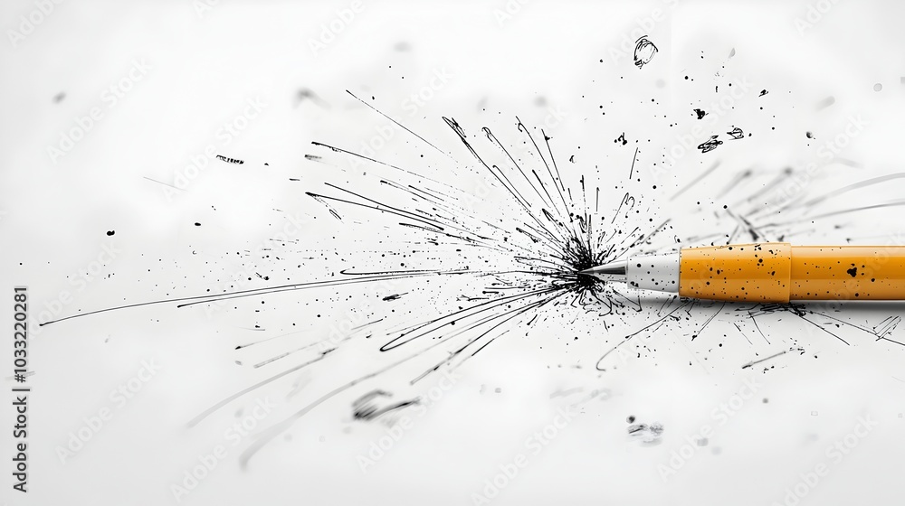 Poster a visual representation of mistakes and the creative process with spilled ink and a pen lying beside