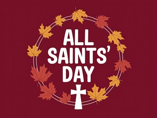All Saints' Day Greeting with Autumn Leaves and a Cross