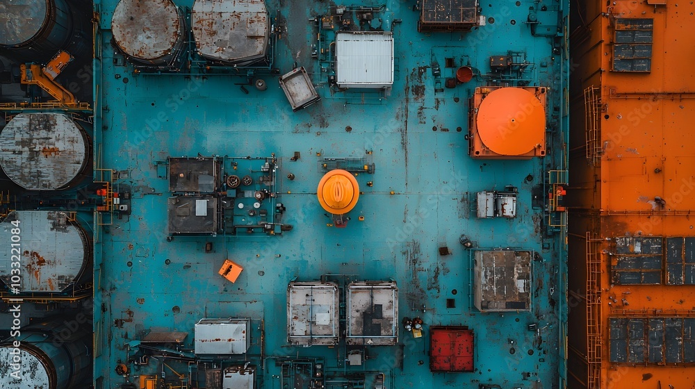 Aufkleber An aerial shot showcasing a grid like arrangement of massive metallic oil storage tanks creating a visually captivating and geometric pattern