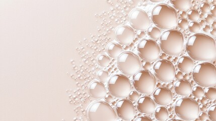 Obraz premium Clear cosmetic gel with tiny bubbles, evenly spread on a creamy beige background, sharp focus, natural beauty concept