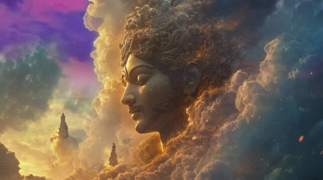 
an illustration of the appearance of a king's face along with clouds that is very beautiful and amazing. Latar Belakang Animasi video 4k virtual selang waktu perulangan yang mulus.