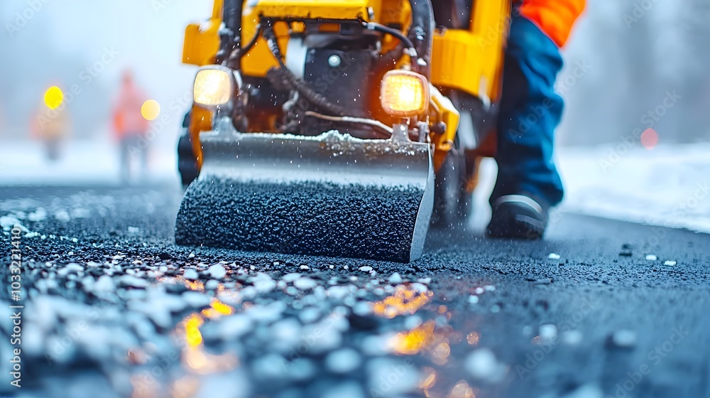 Aufkleber Asphalt paver machine smoothing a fresh layer of road surface as part of an infrastructure construction project