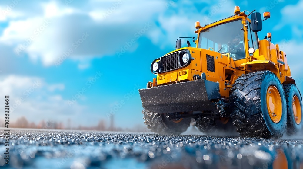 Aufkleber asphalt paver machine smoothing a fresh layer of road surface for infrastructure upgrade and moderni