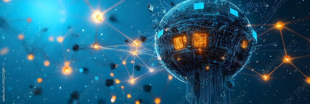Poster Breathtaking digital artwork showcasing glowing interconnected lines and shapes that come together to form mesmerizing cosmic constellations