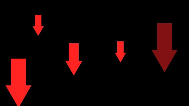 Animated red downward arrow on a transparent background, suitable for business, defeat and bankruptcy themes