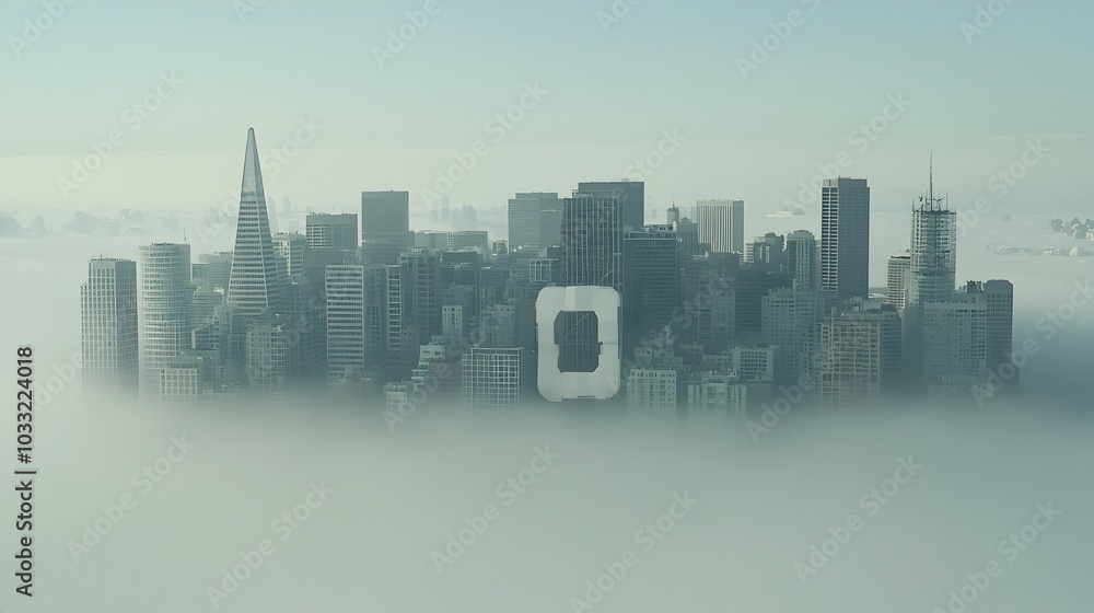 Poster Captivating Cityscape Skyline Obscured by Billowing Layers of Ethereal Fog Creating a Serene and Mysterious Ambiance