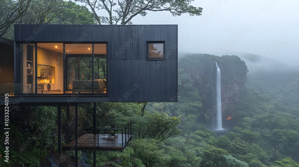 Aufkleber Captivating cube shaped waterfall with water flowing upward instead of down creating a mesmerizing and visually striking landscape design