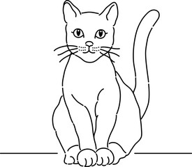 座っている猫のシンプルな線画
