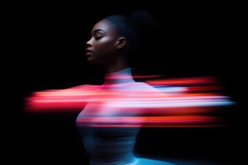 Woman dancing with light trails speed motion effect