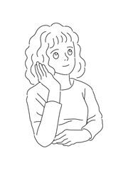 頬杖をついている女性のシンプルな線画