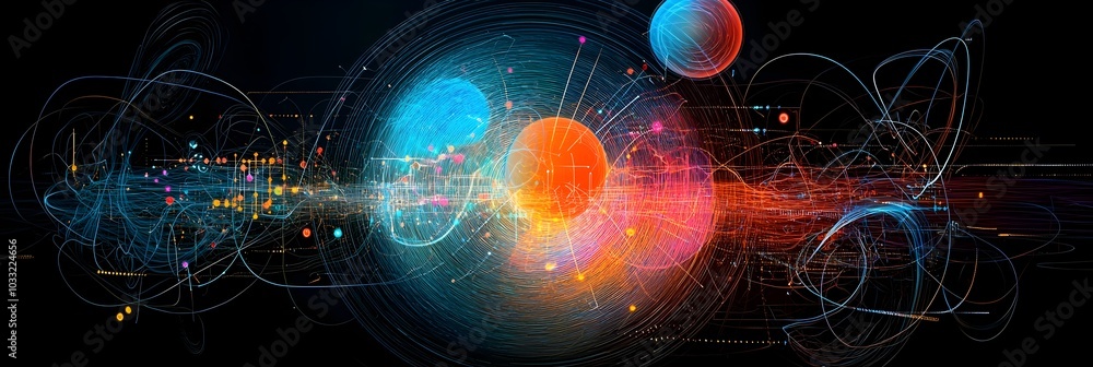 Fototapete captivating quantum waveforms depicted as cascading sound waves of vibrant colors an abstract digita