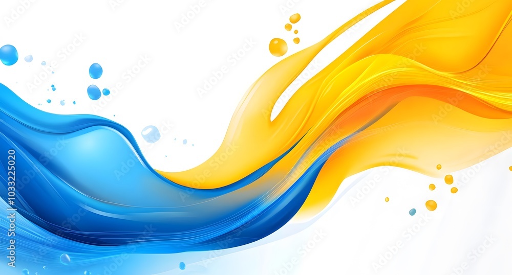 Fototapete Blue and yellow background vector with abstract shapes, splashes of paint, and dynamic lines. Abstract background for presentation or poster design.