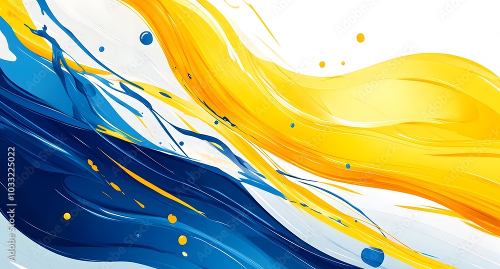 Fototapete blue and yellow background vector with abstract shapes, splashes of paint, and dynamic lines. abstra