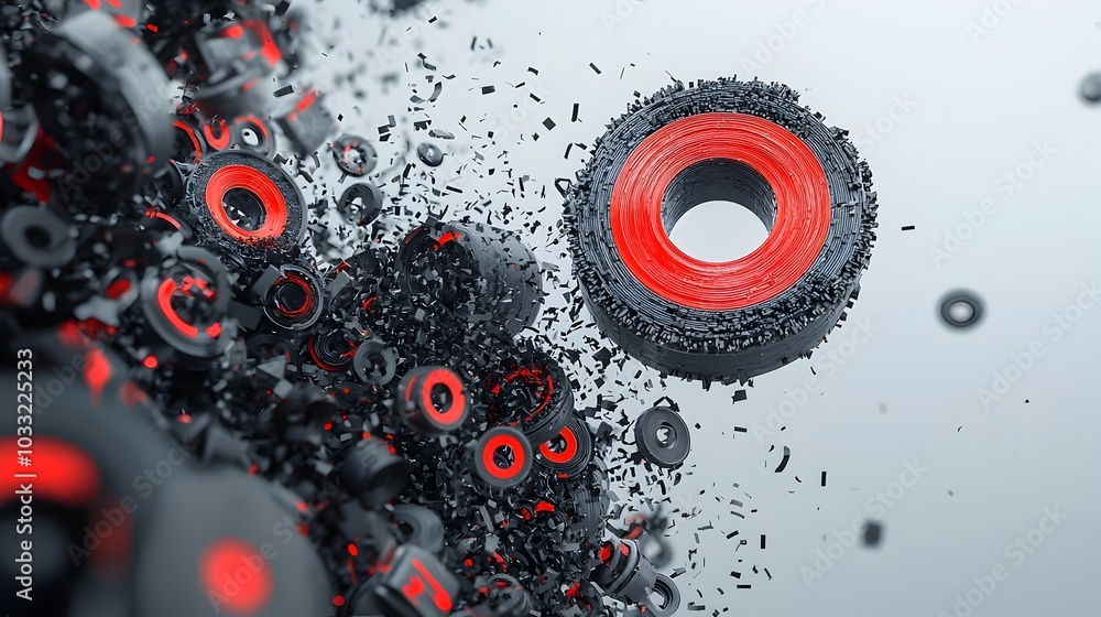 Aufkleber Closeup view of magnets powerfully attracting and forming intricate mesmerizing patterns with metallic shavings on a plain background creating an conceptual visual effect