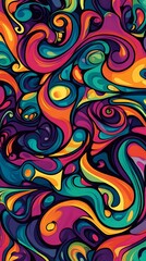 Retro psychedelic pattern with intricate swirls, deep gradients, and fluid abstract forms, evoking a groovy, dreamlike experience 