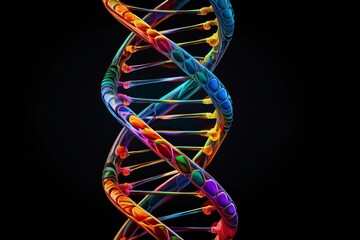 animated structure of a DNA molecule from particles on isolated dark background. Concept animation of digital DNA, human genome. Medical research, genetics