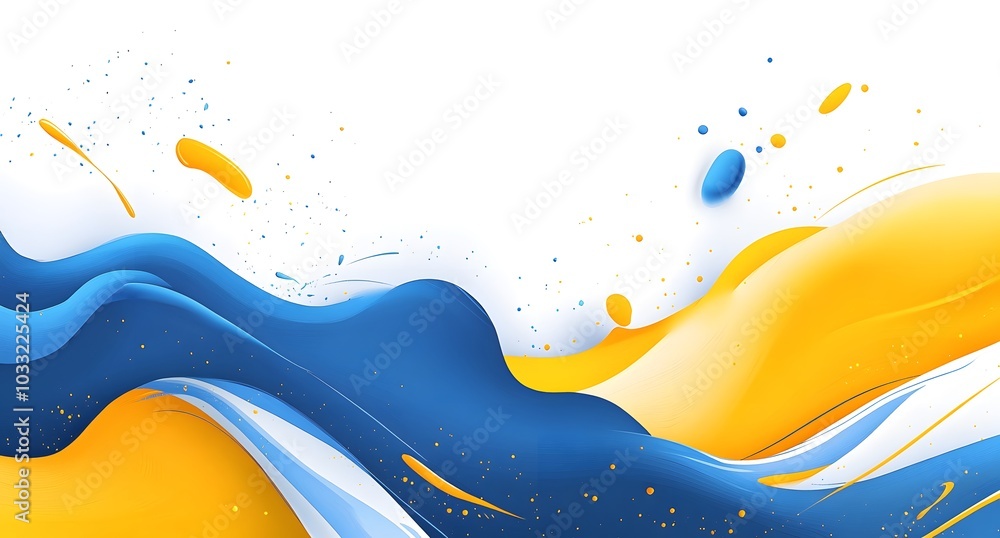 Poster blue and yellow background vector with abstract shapes, splashes of paint, and dynamic lines. abstra