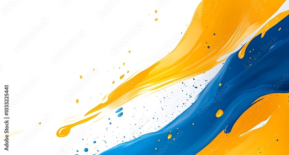 Fototapete Blue and yellow background vector with abstract shapes, splashes of paint, and dynamic lines. Abstract background for presentation or poster design.