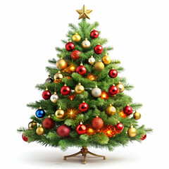 beautifully decorated Christmas tree isolated on a clean white background